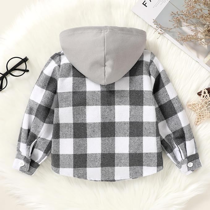 YOUNGER STAR Toddler Kids Boys Girls Flannel Hooded Plaid Shirt Button Baby Red - Image 3