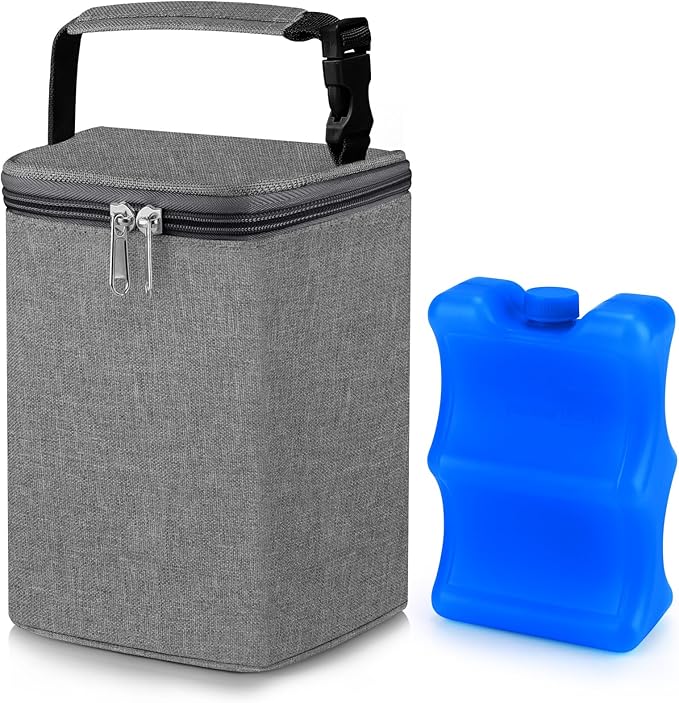 Accmor Breastmilk Cooler Bag with Ice Pack, Baby Bottle Cooler Bags, Insulated Tote Bags On The Go, Fits 4 Large 8oz Bottles, for Nursing Mom Daycare Travel, Grey
