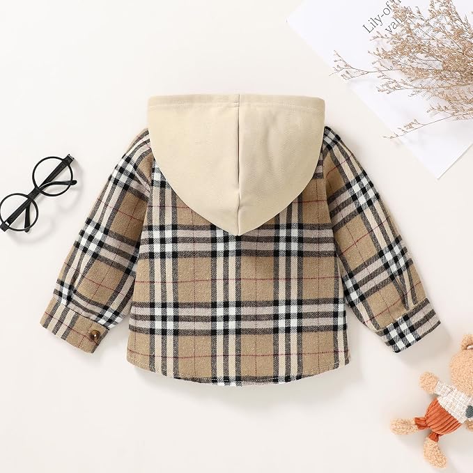 YOUNGER STAR Toddler Kids Boys Girls Flannel Hooded Plaid Shirt Button Baby Red - Image 3