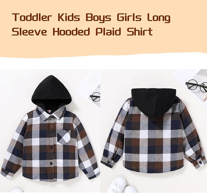 YOUNGER STAR Toddler Kids Boys Girls Flannel Hooded Plaid Shirt Button Baby Red - Image 3