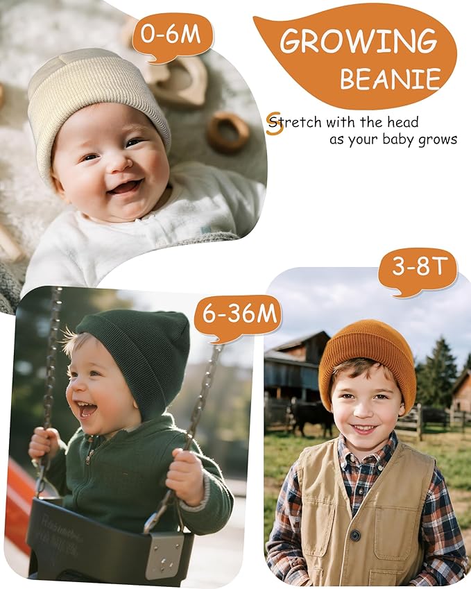 ROYBENS 100% Cotton Baby Beanie Cute Toddler Winter Hat Knit Caps Ages 0-8 | - Image 2