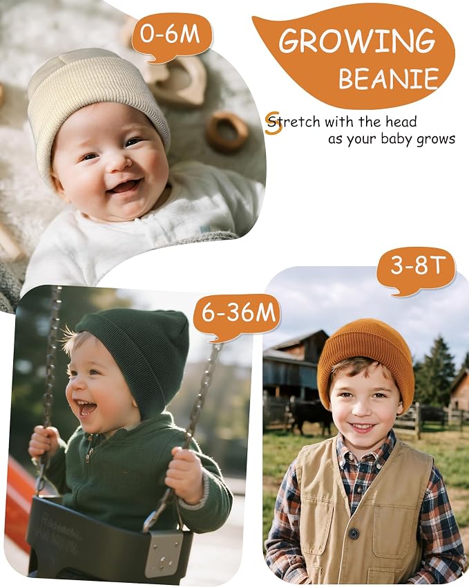 ROYBENS 100% Cotton Baby Beanie Cute Toddler Winter Hat Knit Caps Ages 0-8 | - Image 6