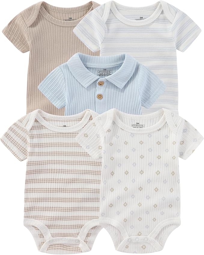 Baby Bodysuits Ribbed Mix Summer Newborn Boy Girl Clothes 5-pack | Multiple by ZAVBABY