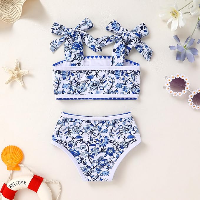 YOUNGER TREE Toddler Girls Two Pieces Swimsuit Color Block Stripe Swimwear Summer Beach Bathing Suit 18M-5T