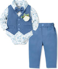 SANMIO Baby Boy Clothes Suits Infant Gentleman Outfit Collared Dress Shirt+Vest+Tie+Corsage+Pants 5Pcs Baby Suit Sets