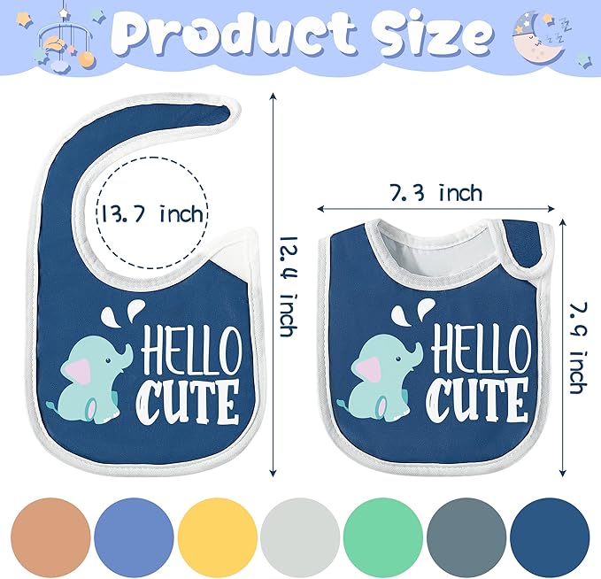 7Pcs Cotton Waterproof Baby Bibs Hook Loop Closure Newborn Bib Keepsake Baby Gift for Drooling Feeding Eating