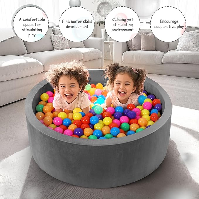 Foam Baby Ball Pit, 35.4"x 11.8" Ball Pits for Toddlers, Soft Round Kiddie Playpen Ball Pool for Kids with Soft Memory Sponge, Ideal Gift for Babies Indoor and Outdoor Game,Grey(Balls not Included)