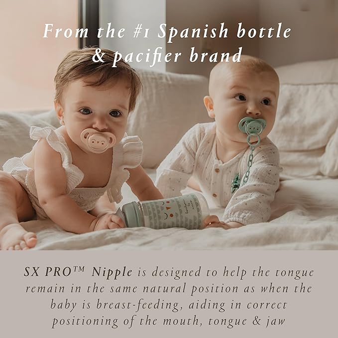 Suavinex Bonhomia SX PRO Physiological Pacifier, Supports Breastfeeding Babies, Pacifiers 18+ Months, 2 Pack Baby Pacifier, Baby Accessories, (Pink/Beige)