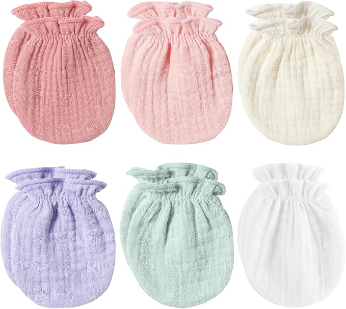 MOMSMENU Baby Mittens Newborn Muslin Soft No Scratch 0-6 Months 6-Pack | by MOMSMENU