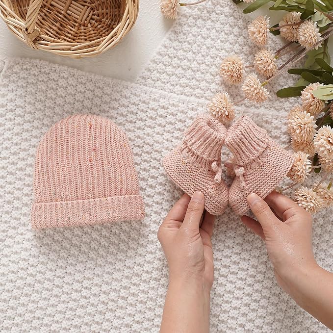 LAWKUL Baby Beanie and Booties 2-Piece Set | Newborn, Knit Hat, Cotton Sock - Image 5