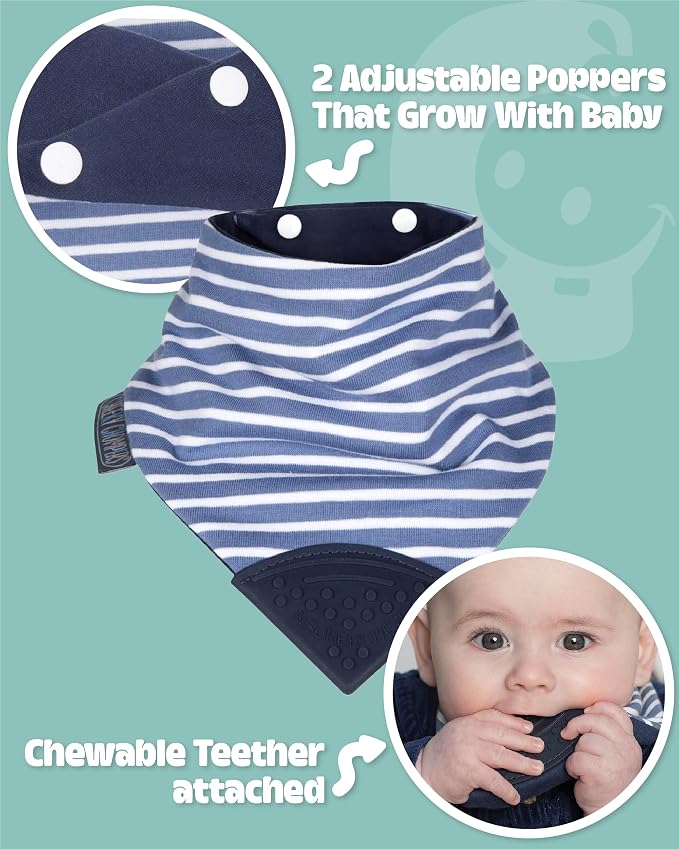 Cheeky Chompers Neckerchew Teething Bib, 2-in-1 Bandana Style Bib w/Food Grade - Image 2