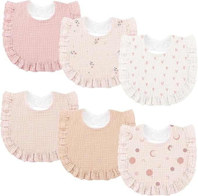 Bearmoss 6 Pack Baby Girl Bibs for Newborn, Muslin Bibs by Bearmoss