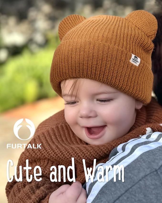 FURTALK Baby Beanie with Bear Ear Warm Knit Winter Hat - Image 6
