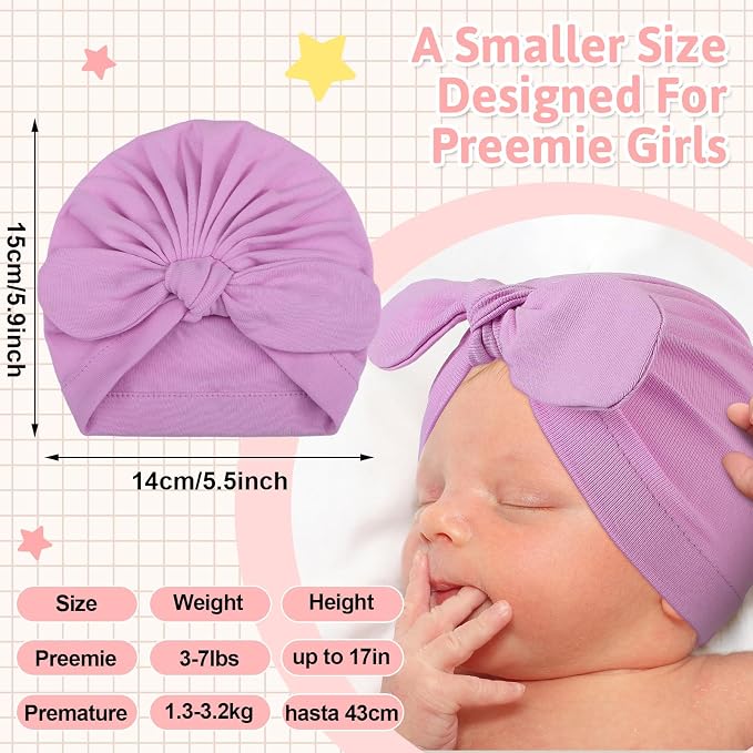 Suhine 8 Pcs Preemie Hats for Baby Girls Boys Cotton Premature Knot Hats - Image 2