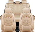 Leather Car Seat Covers Fit for LR Defender 2020-2025, 5 Seater Waterproof and Wear-Resistant Seat Cover Interior Accessories(Full Set with Pillow,Beige)