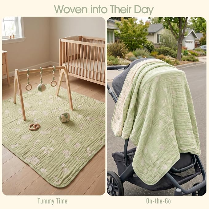 Muslin Baby Blanket, Organic Cotton Blend Jacquard | 43x43 Inches, Reversible - Image 5