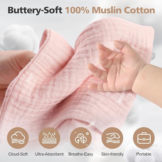 MUKIN Baby Washcloths, Muslin Burp Cloths Towels - Image 2