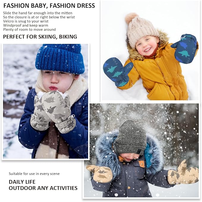 Fleece Lined Mittens for Baby Boys Girls, Baby Toddler Little Kids Winter Warm - Image 7