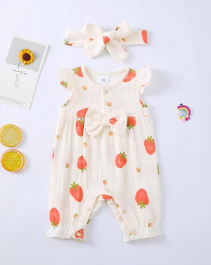 Renotemy Newborn Baby Girl Clothes Romper Summer Outfits Preemie-18Months | - Image 2