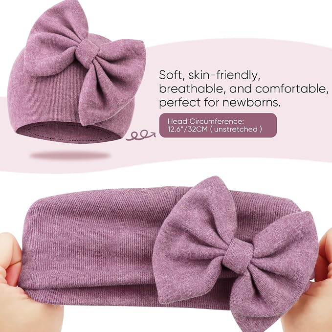 BQUBO Newborn Baby Girls Hats Mittens Set Hospital Hat Beanie Infant Bow Hats - Image 6