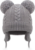Duoyeree Toddler Winter Hat, Earflap Double Pom Pom Knit Beanie 0-36M by Duoyeree