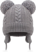 Duoyeree Toddler Winter Hat, Earflap Double Pom Pom Knit Beanie 0-36M by Duoyeree