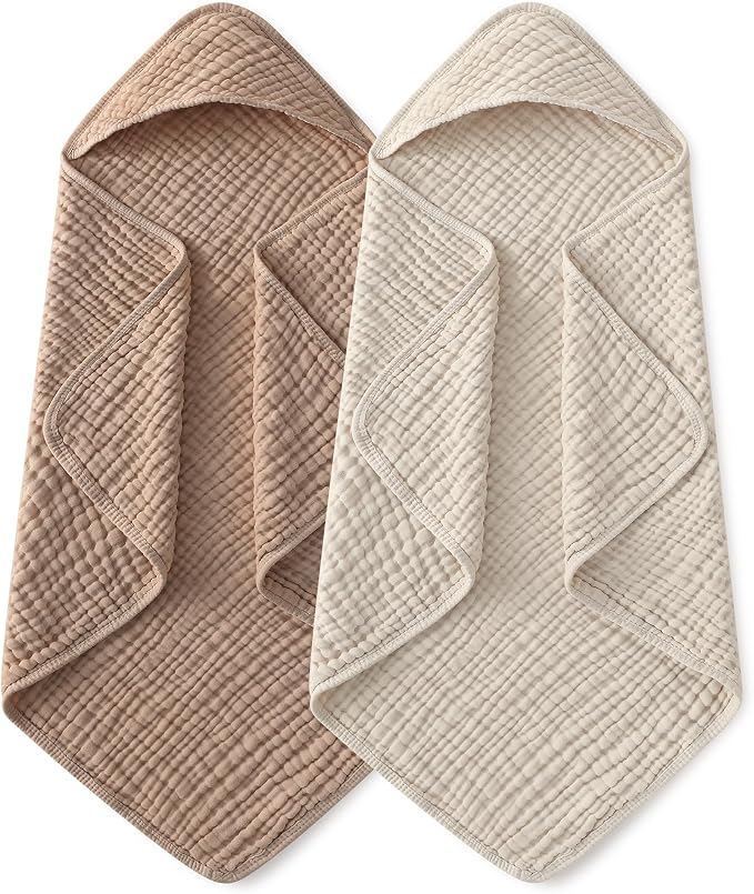 Yoofoss Hooded Baby Bath Towels 2 Pack 100% Muslin Organic Cotton by YOOFOSS