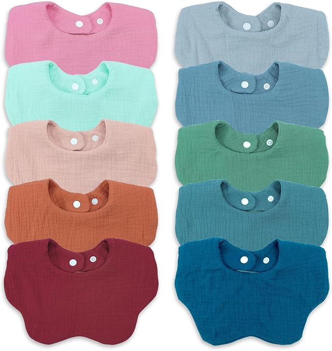 EllieHouse Baby Bibs for Girls Boys 10Pack Muslin Drool Teeth Drooling Teething Bibs Muslin Cotton for Infant Toddler
