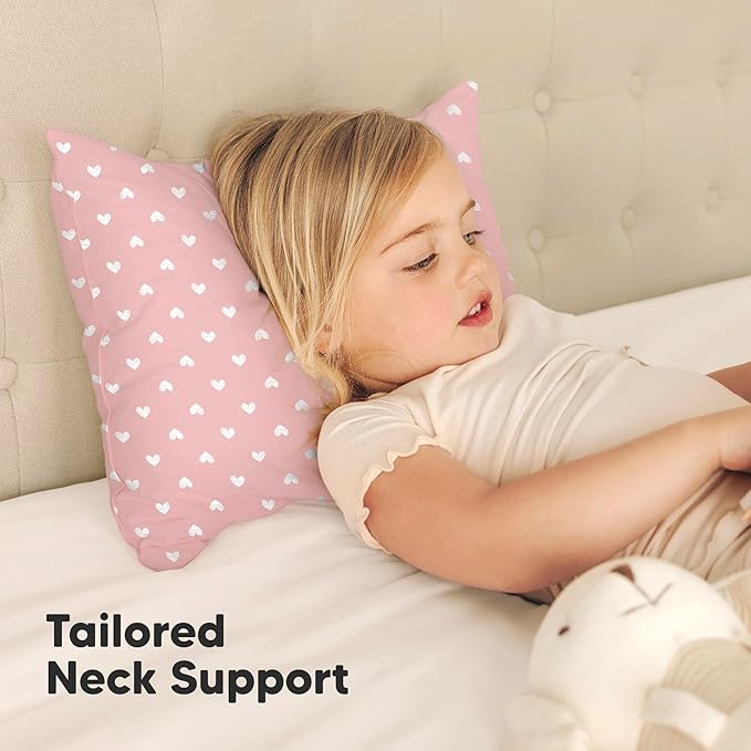 KeaBabies 2-Pack Toddler Pillow 13x18 - Soft Organic Cotton Kids Travel Bed Pillows for Sleeping, School, Nap, Machine Washable, Toddlers 2 to 5, Pillowcase Sold Separately (Hearts)