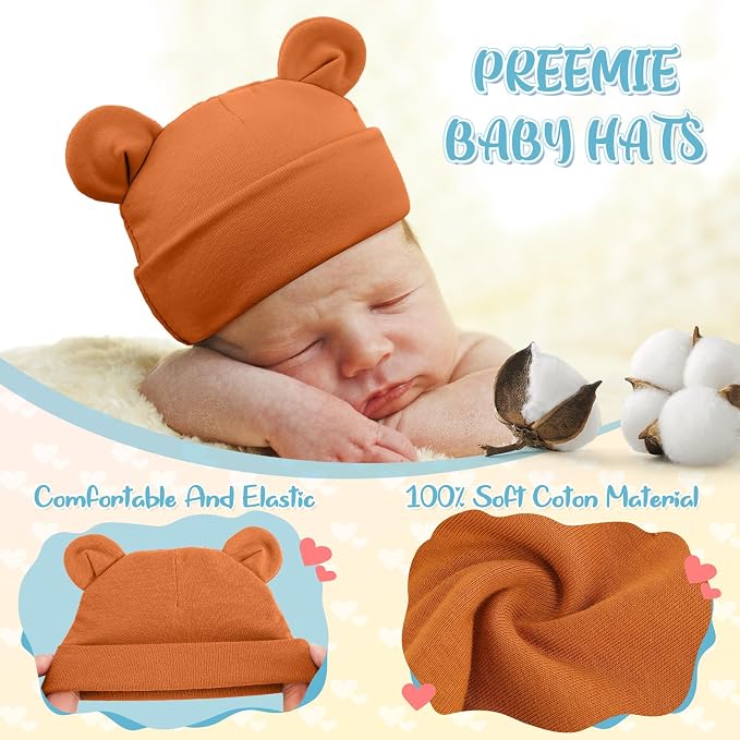 Toulite 6 Pcs Preemie Hats Cotton Preemie Beanies Baby Caps Cute Beanie Bear - Image 5
