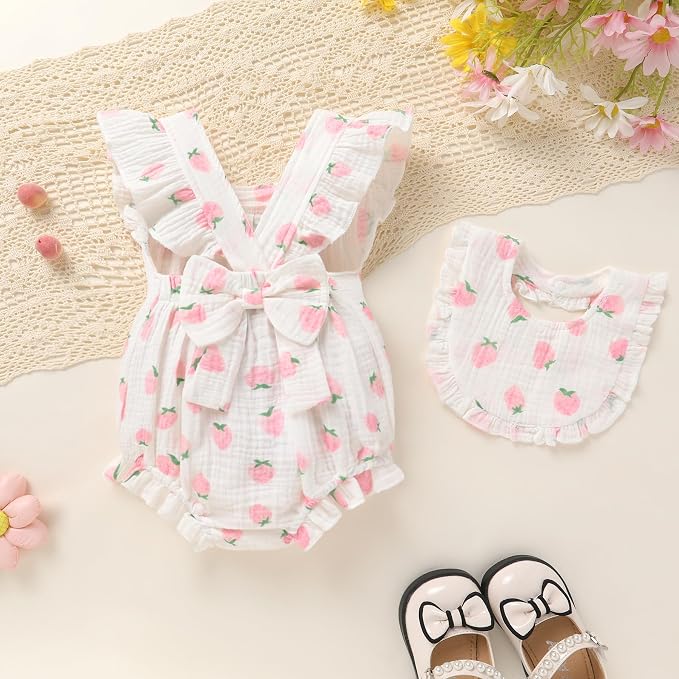YOUNGER TREE Baby Girl Romper 100% Cotton Ruffle Sleeveless Summer Outfit - Image 3