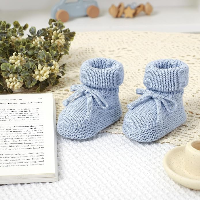 Hadetoto Newborn Baby Booties Cotton Knit Shoes | Soft, First Walkers, - Image 5