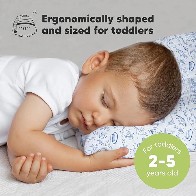 Toddler Pillow with Pillowcase - 13x18 My Little Dreamy Kids Travel Bed Pillows for Sleeping, Organic Cotton Small Pillowcase, Soft & Breathable, Machine Washable, Toddlers 2-5 Years Old (Nautical)