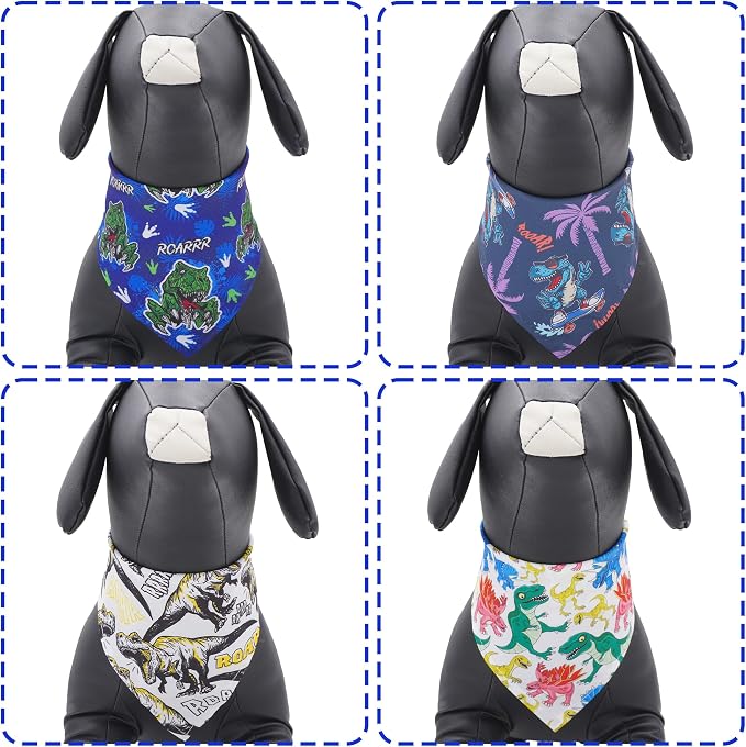 7 PCS Medium Dinosaurs Dog Bandanas Hemming Seam Edge Dog Bandana - Image 4