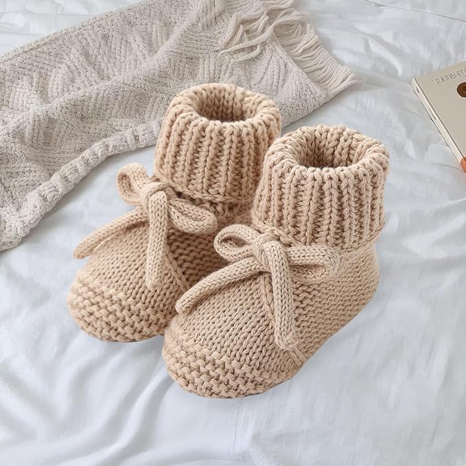 SOLILOQUY Baby Boy Girl Cozy Knit Booties Stay-On Bow Tie Newborn First Shoes - Image 5