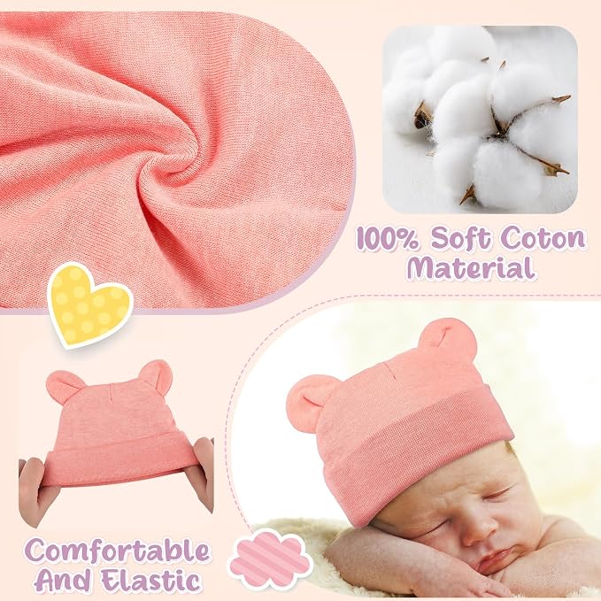 Toulite 6 Pcs Preemie Hats Cotton Preemie Beanies Baby Caps Cute Beanie Bear - Image 4