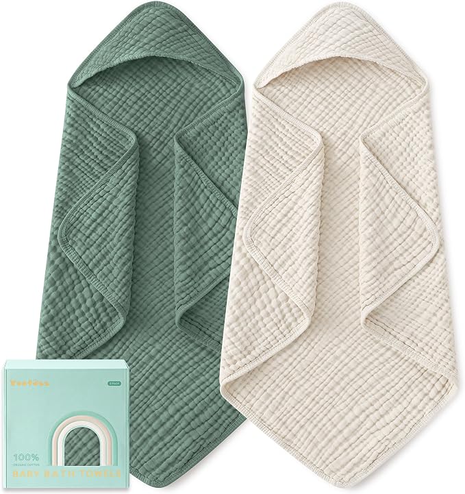 Yoofoss Hooded Baby Bath Towels 2 Pack 100% Muslin Organic Cotton by YOOFOSS