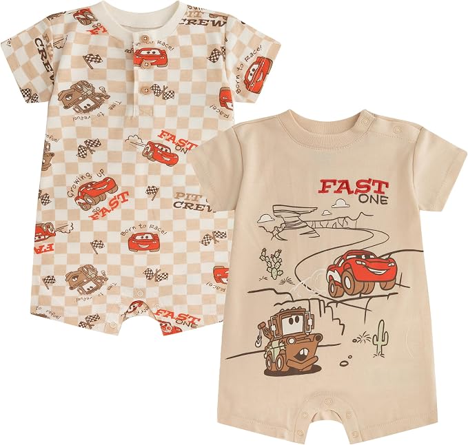 Disney Cars Pooh Mickey Stitch Baby Boys 2 Pack Romper by Disney