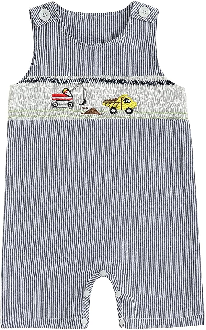 Newborn Baby Boys Sleeveless Seersucker Romper One Piece Straps Overalls by Arvbitana