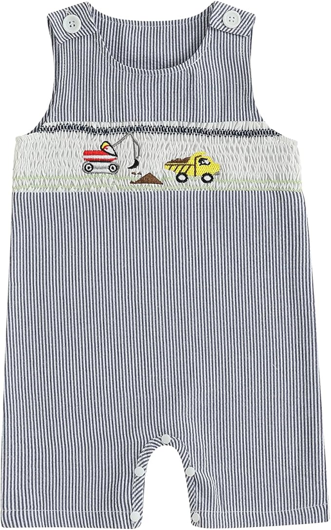 Newborn Baby Boys Sleeveless Seersucker Romper One Piece Straps Overalls by Arvbitana