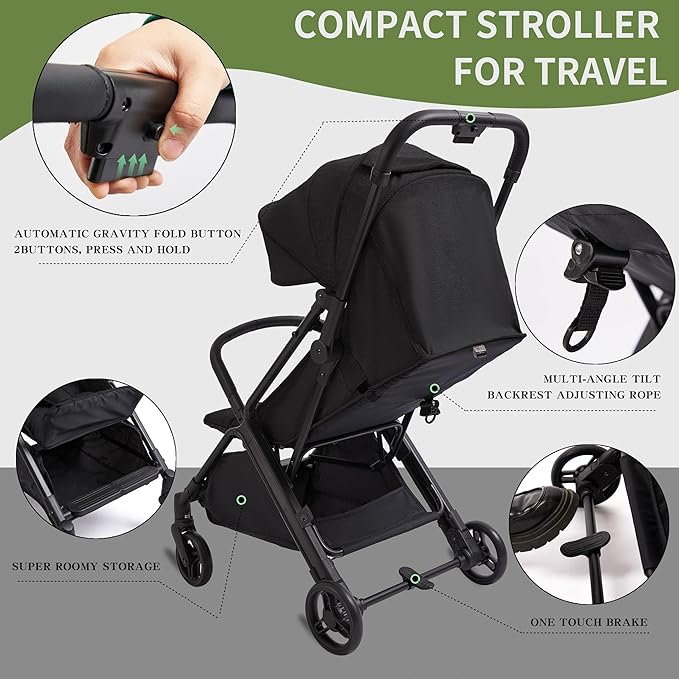 COOL KIDS Baby Stroller， Umbrella Stroller with Automatic Fold,Baby Strollers with Pop Out Sun Canopy,Baby Airplane Travel Essentials(Black)