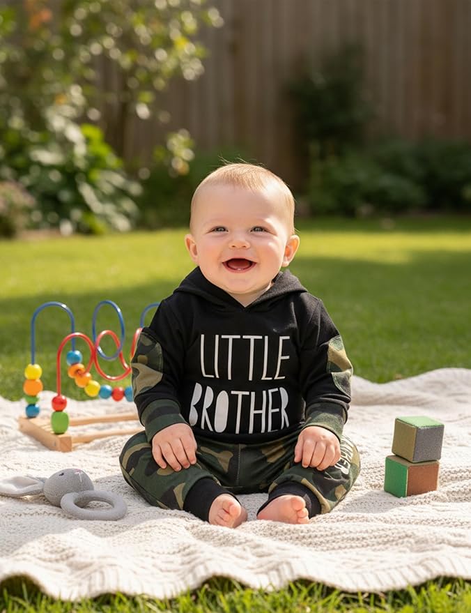 Fommy Newborn Baby Boy Clothes Plaid Letter Print Long Sleeve Hoodies + Long - Image 3