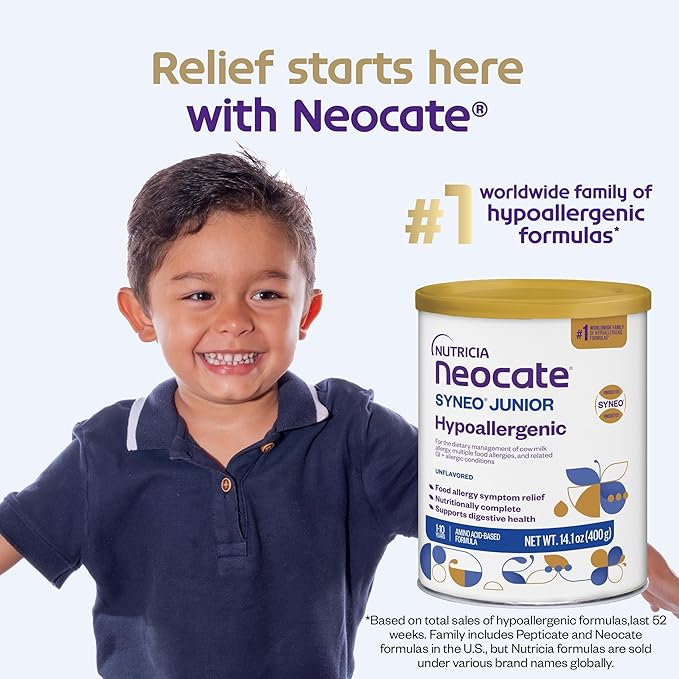 Nutricia Neocate Junior - Hypoallergenic, Dairy-free, Amino Acid-Based Formula for 1+ Years - For Toddlers, Kids & Teens - Powdered Formula - Strawberry - 14.1 oz can (Case of 1)