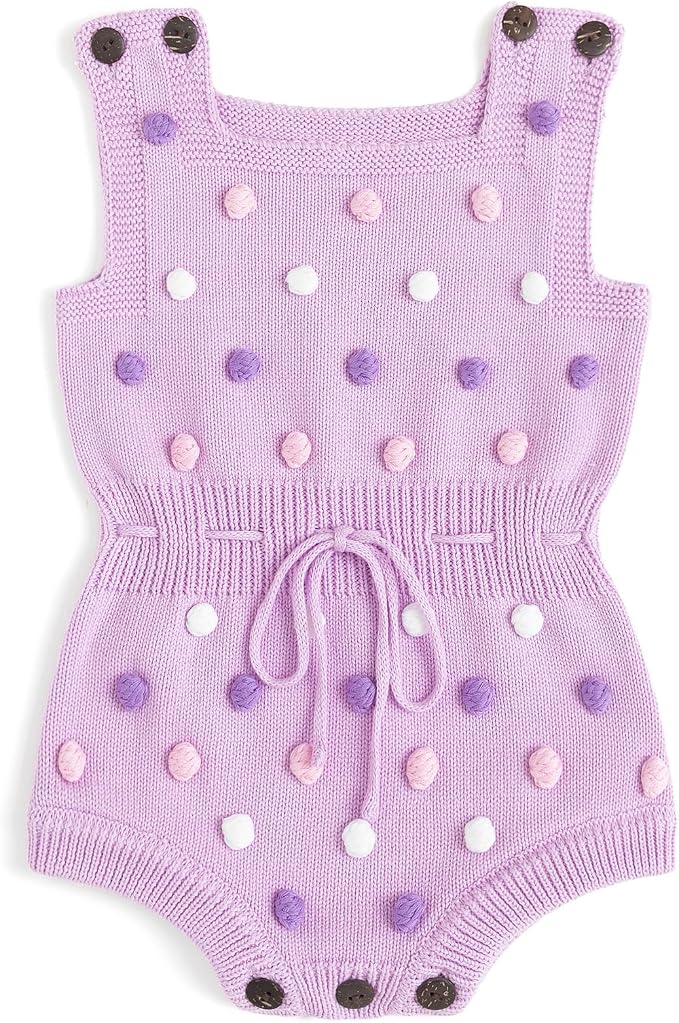 Simplee kids Baby Girl Romper, Sleeveless Pompoms Square Neck | Soft Breathable by Simpleekids