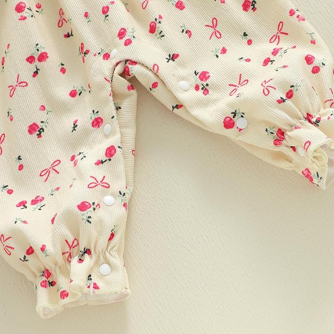 Newborn Baby Girl Clothes Ruffle Sleeve Jumpsuit Corduroy Floral - Image 5