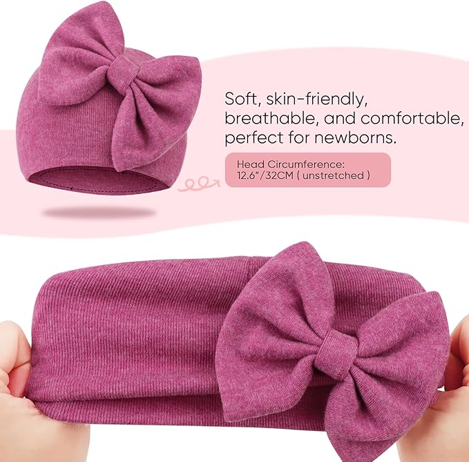 BQUBO Newborn Baby Girls Hats Mittens Set Hospital Hat Beanie Infant Bow Hats Baby Cotton Gloves for 0-6 Months
