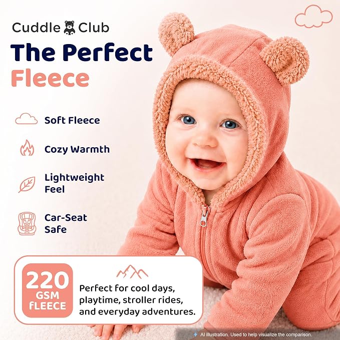 Cuddle Club Fleece Baby Bunting Bodysuit Hoodie, Newborn - Image 4