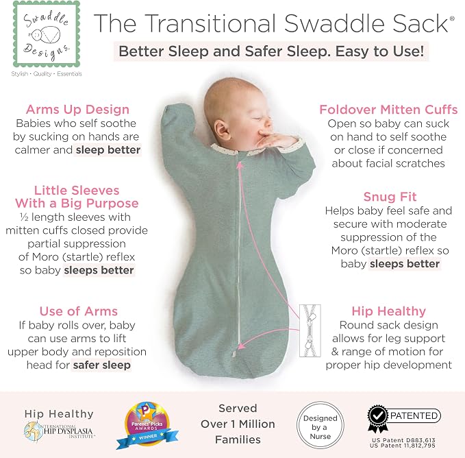 SwaddleDesigns Transitional Swaddle Sack, Arms Up Half-Length Sleeve & Mitten - Image 2