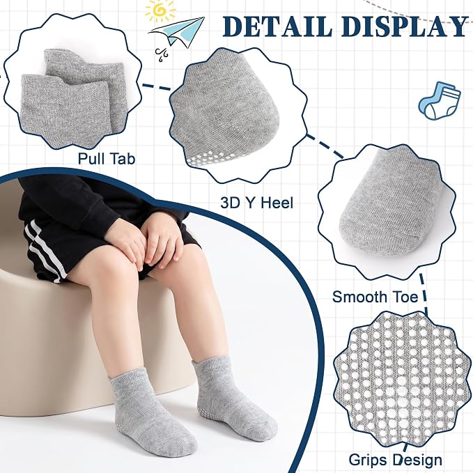 GRPSKCOS Non Slip Toddler Baby Socks 12 Pairs Anti Skid Ankle Socks - Image 4