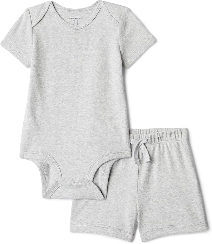 Amazon Essentials Unisex Toddlers' Short Sleeve 100% Cotton Bodysuit and Short by AmazonEssentials